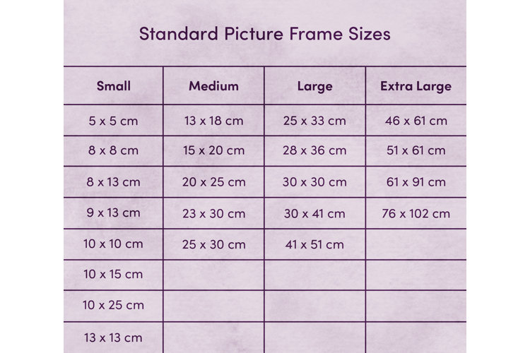 Sizes deals of frames